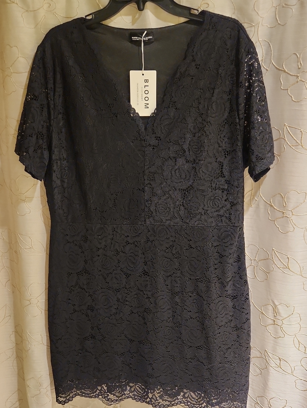 bloom Black Floral Lace Short Sleeve V-Neck Dress
